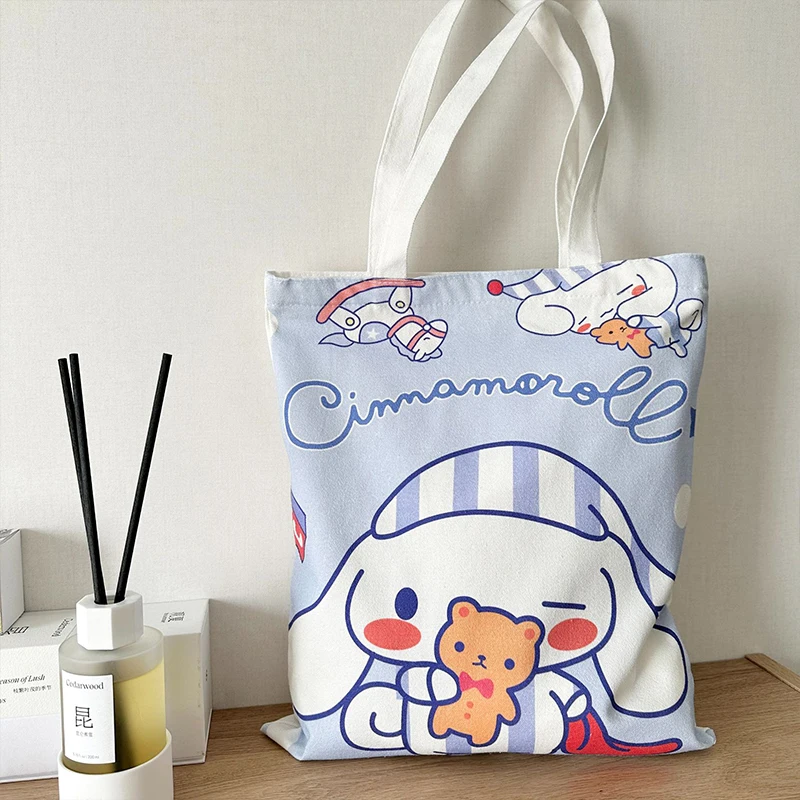 Kawaii Sanrio Hello Kitty Cinnamoroll borsa di tela Anime Cartoon Student borsa da esterno borsa per libri con cerniera regali per ragazze