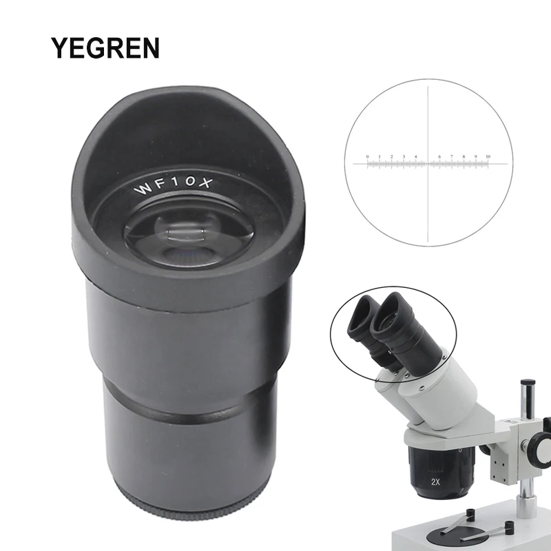 Lente óptica ocular de Campo Amplio WF10X para microscopio estéreo 10X WF10X/20, campo de visión de 20mm con o sin retícula cruzada