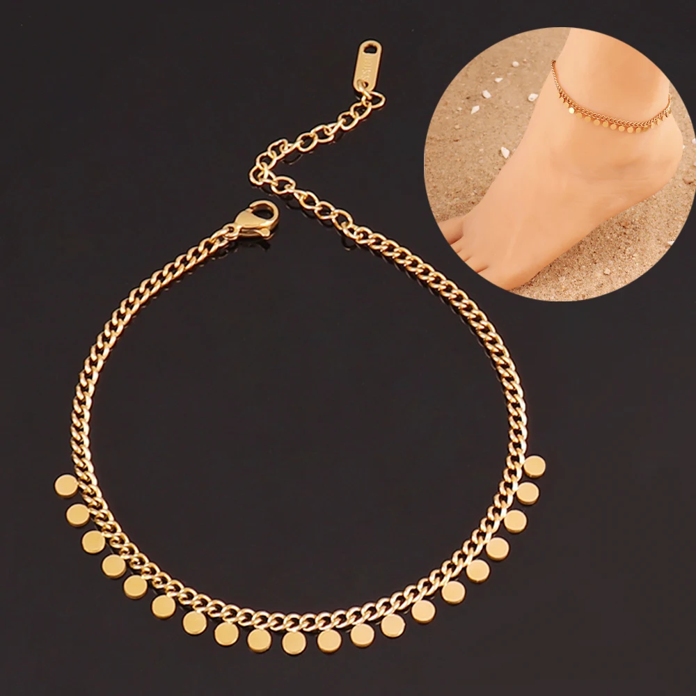 Браслет на ногу женский из нержавеющей стали 316L, ножной браслет на лодыжку с подвеской круглой звездой и кисточкой, Ювелирное Украшение для пляжа, на лето