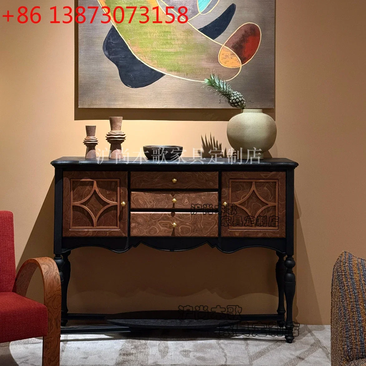 Mueble de porche retro francés de madera maciza, mueble de recibidor para sala de estar contra la pared, decoración de diseño, mueble de comedor antiguo.
