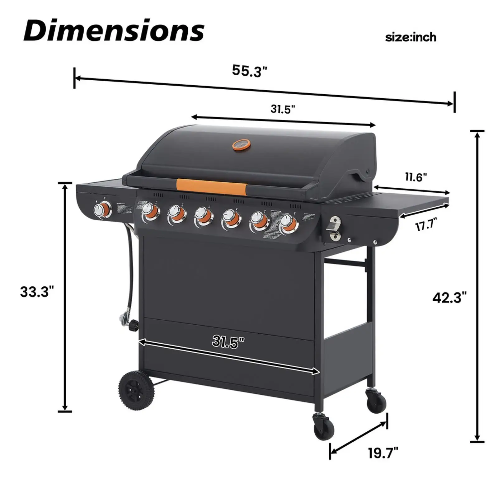 Stainless Steel 6 Burner Gas Grill Outdoor Cast Iron BBQ Grill for Party and Camping Cooking
