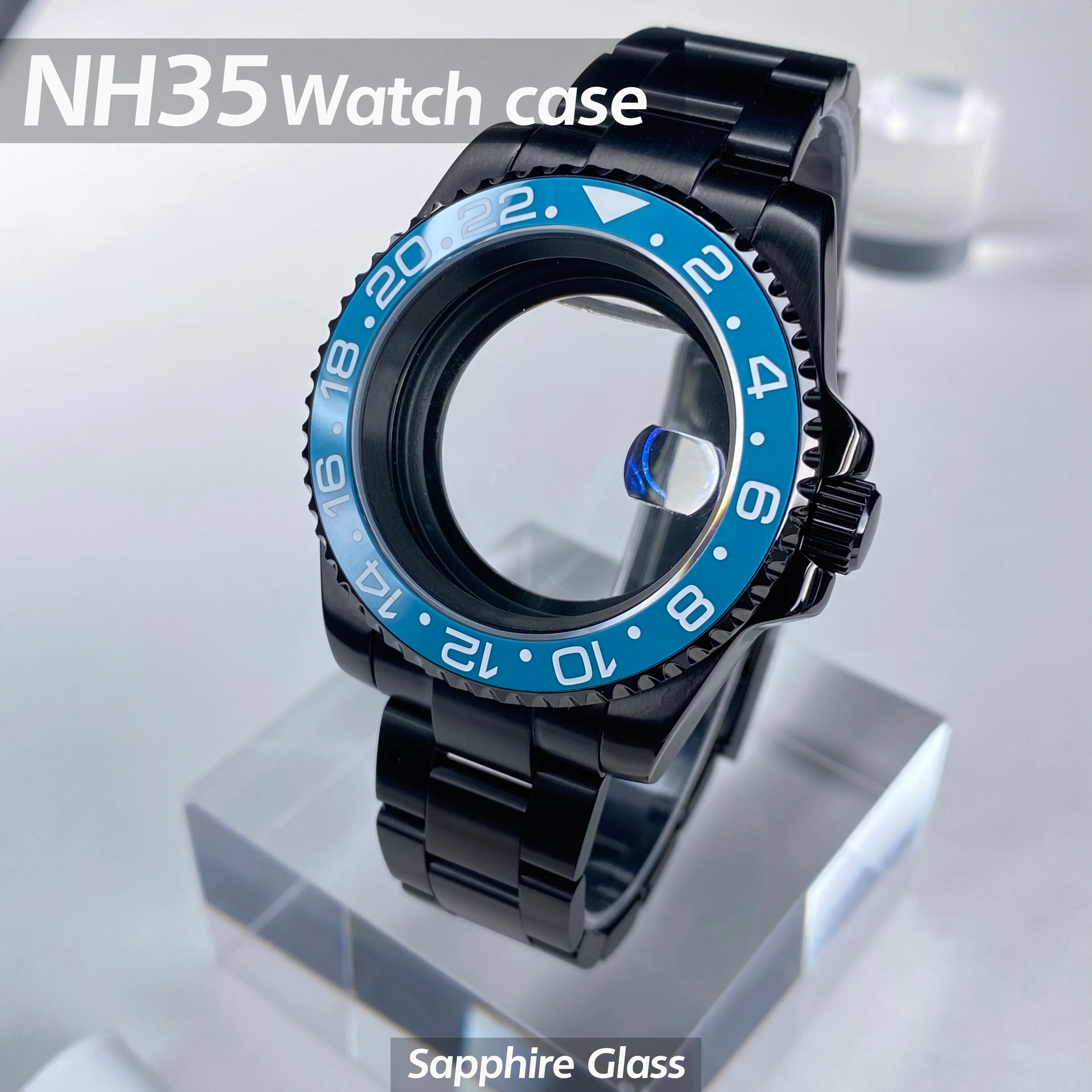 NH35 Black 40mm 120 clicks Sapphire Glass Stainless Steel One-Way Counterclockwise Rotation Case Fit NH34 NH35 NH36 Movement