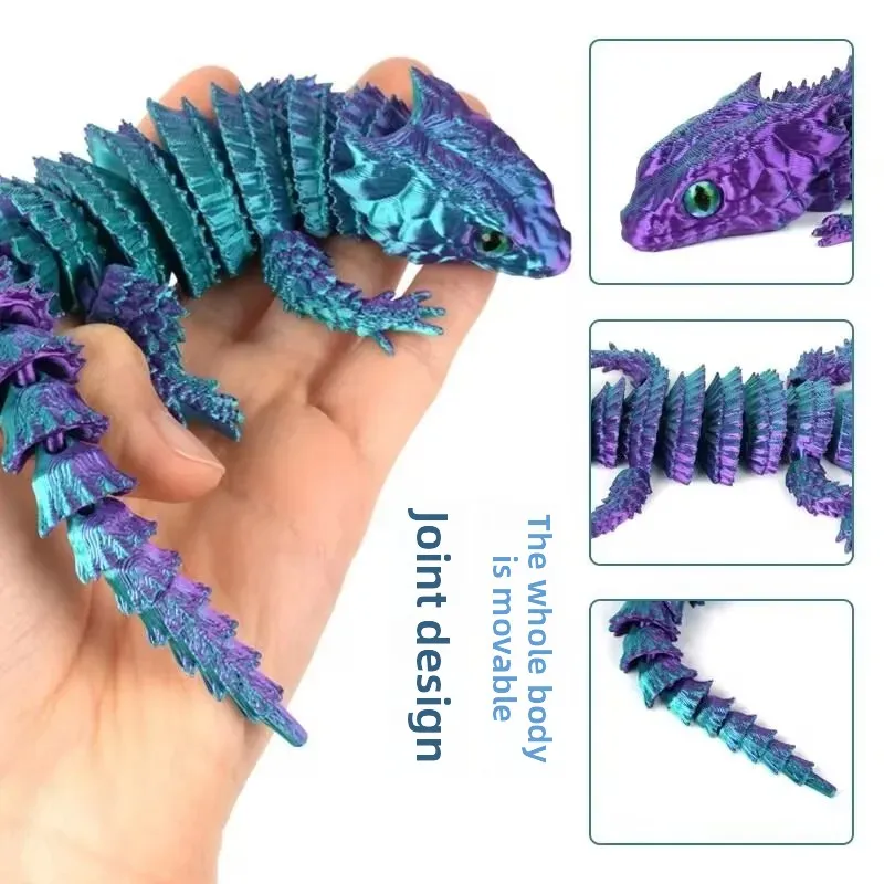 3D Printed Large Spiny Scale Dragon Lizard Ornament Decor with Moveable Joints Birthday Gift for Children Cross