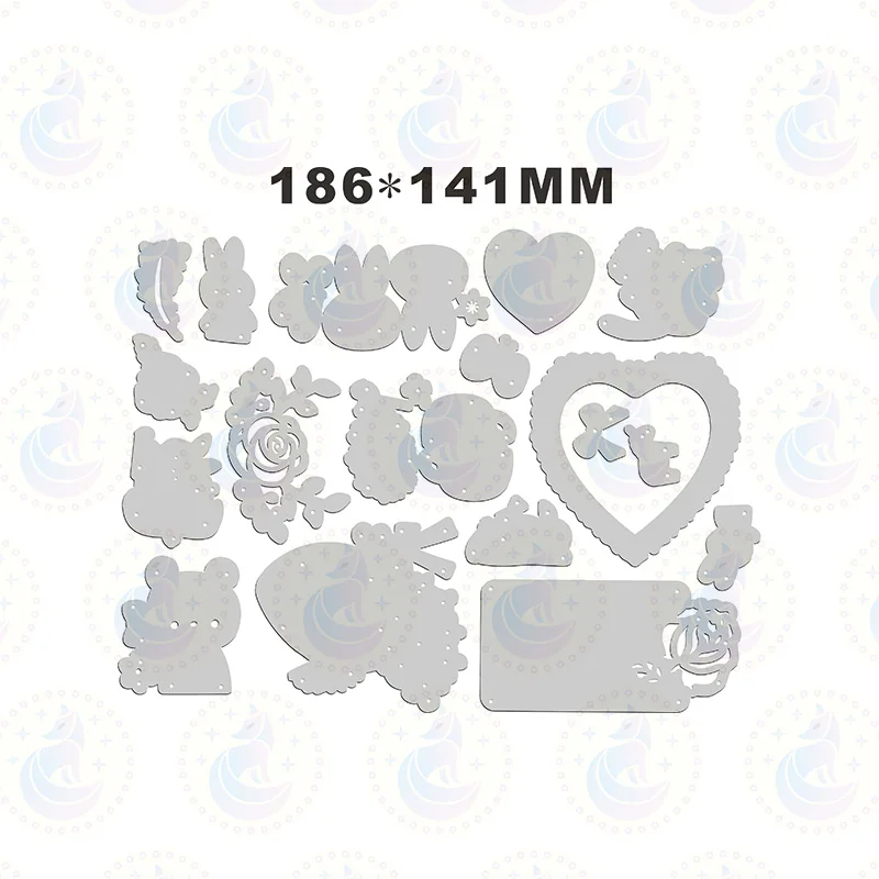 New Wall Newspaper Size Heart Shaped Headless Love Bear Bundle Flower Cup And Other Elements Metal Cutting Mold Scrap Book Stamp