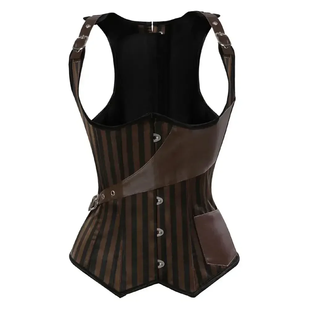 

Leather Underbust Corset Striped Cowboy Bustier Gothic Punk Pirate Corsage Burlesque Waistcoat Vintage Korsett Cosplay Costumes