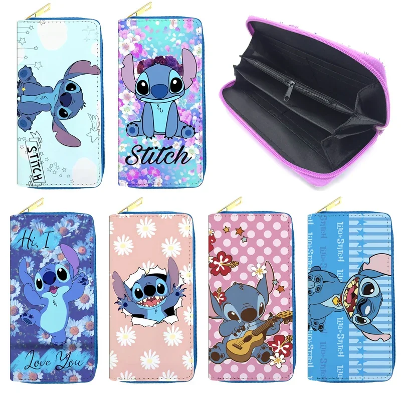 Disney Stitch Women Wallets Cartoon Cute Long PU Leather Zipper Coin Purse Pocket Female Casual Fashion Money Purse Clutch Bag