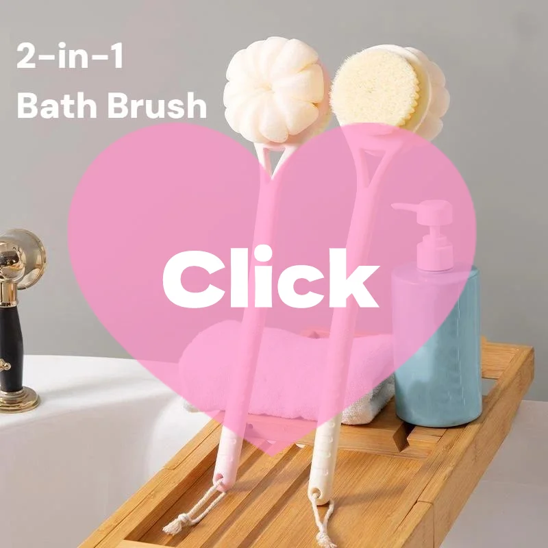 Double Sided Long Handle Bath Brush With Nylon Bristles And Mesh Puff For Shower Exfoliating Back Scrubbing
