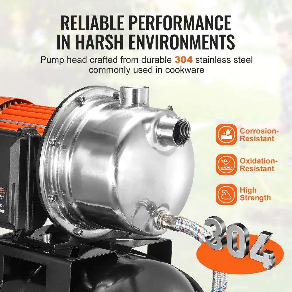 1. High Efficiency Shallow Well Pump with Pressure Tank 1320GPH Water Irrigation Booster Pump