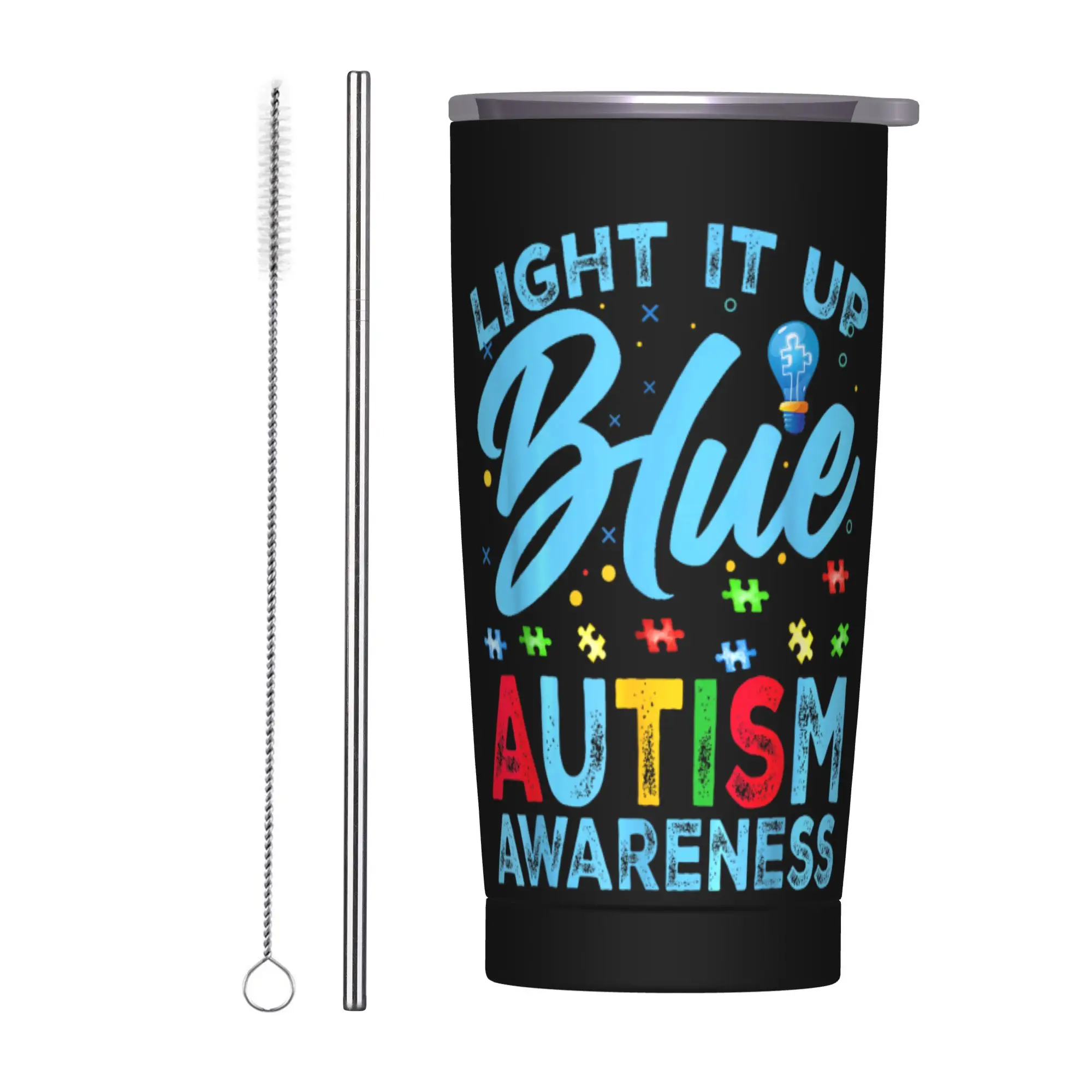 Stainless Steel Tumbler Light It Up Blue Autism Awareness Coffee Mug  Insulated Cold and Hot Mugs Cup Driving Water Bottle