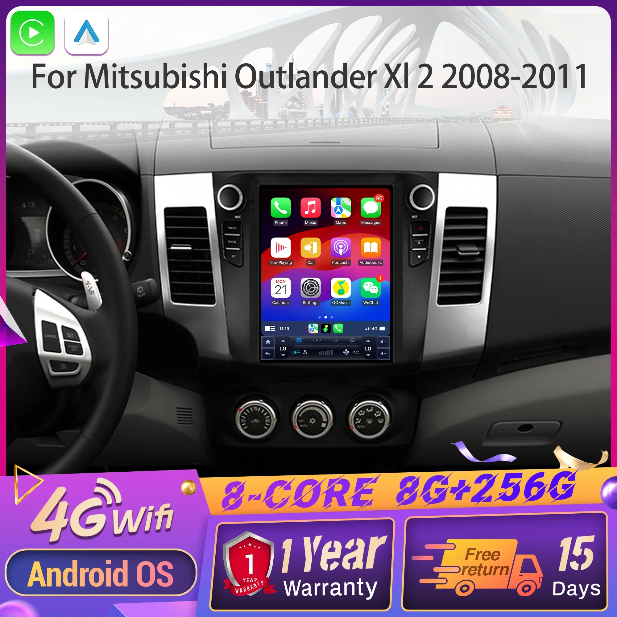 راديو سيارة 9.7 بوصة يعمل بنظام أندرويد 14 لميتسوبيشي أوتلاندر Xl 2 2008-2011 سماعة لاسلكية تعمل بالبلوتوث Carplay وحدة رأس الوسائط المتعددة شاشة تعمل باللمس #2