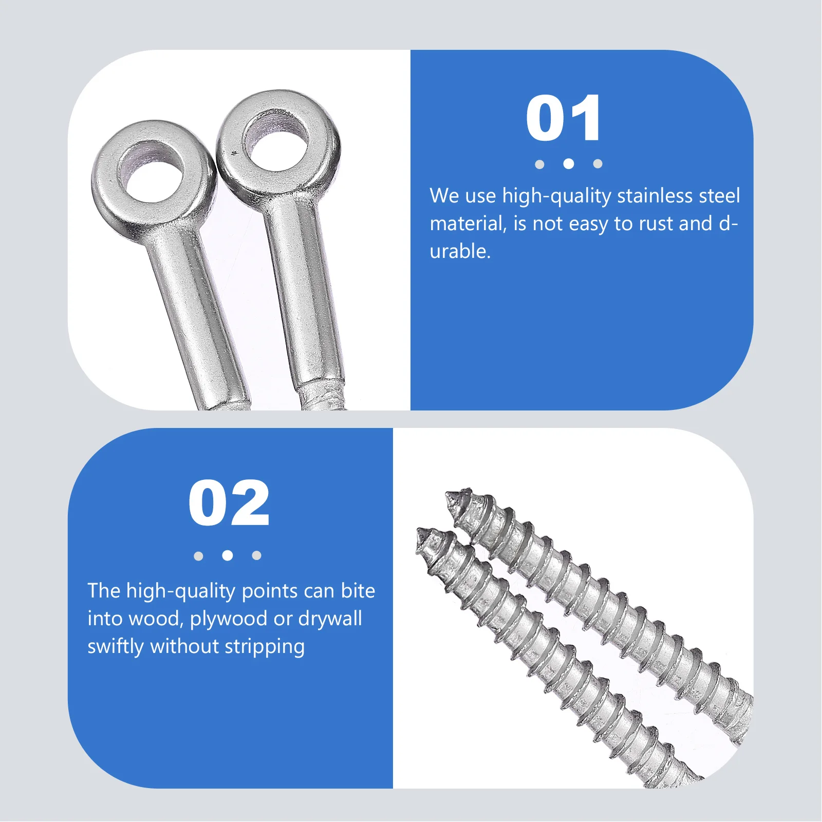 

6pcs Stainless Steel Eye Screws Heavy Duty Thread Eye Bolts For Wood Self-Tapping Screw Hooks Hanging Kitchen Tools Outdoor