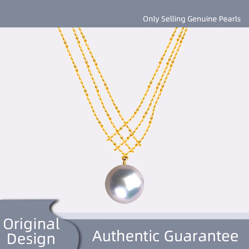 

Big Pure 18K Gold Pendant Necklace Natural Freshwater Pearl Fine Jewelry Party wedding for Women Original design Luxury,x647