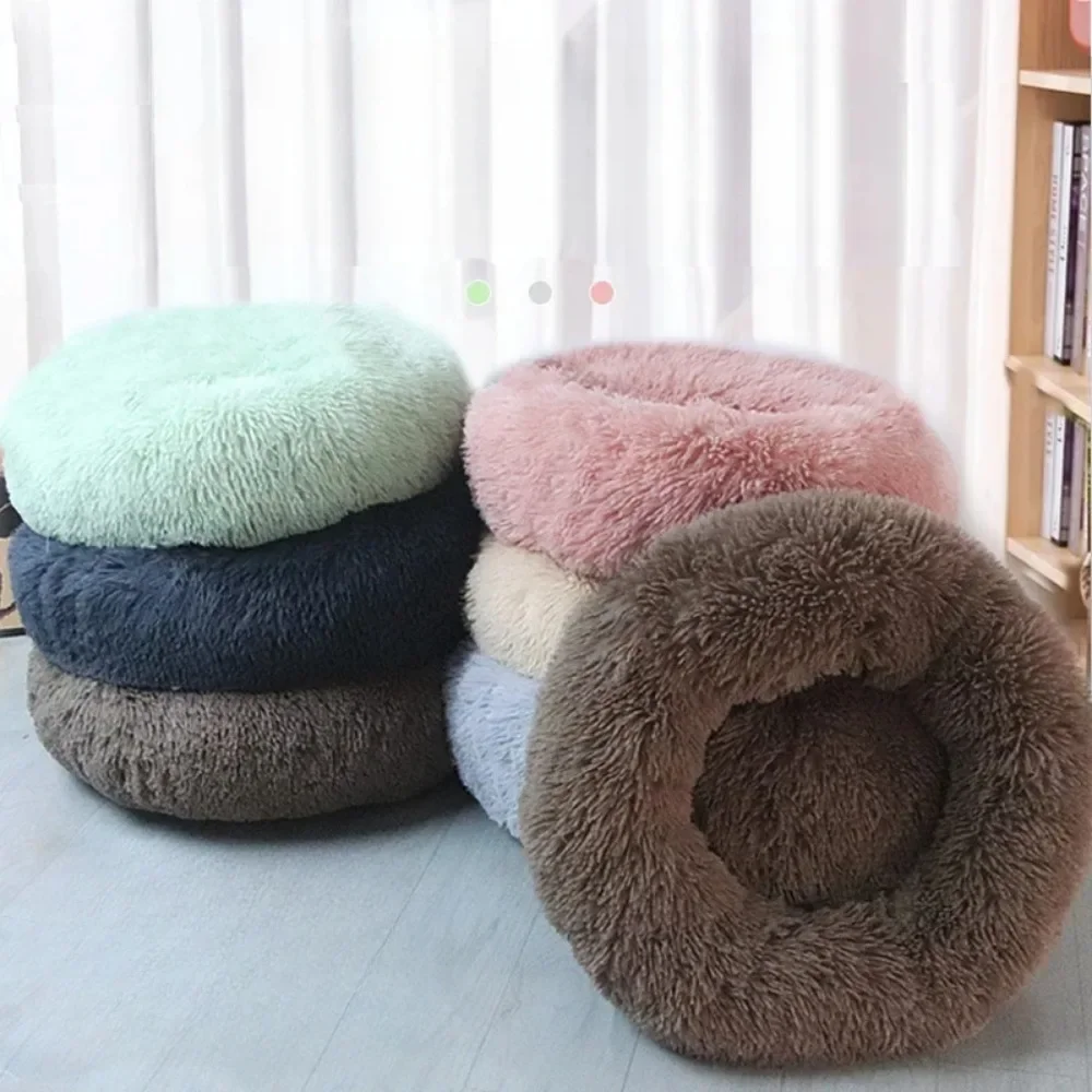 Round Cat Nest Plush Soft Mat For Small Dogs Cats Nest Fluffy Kennel Round Winter Warm Mat Warming Sleeping Bed Pets Supplies
