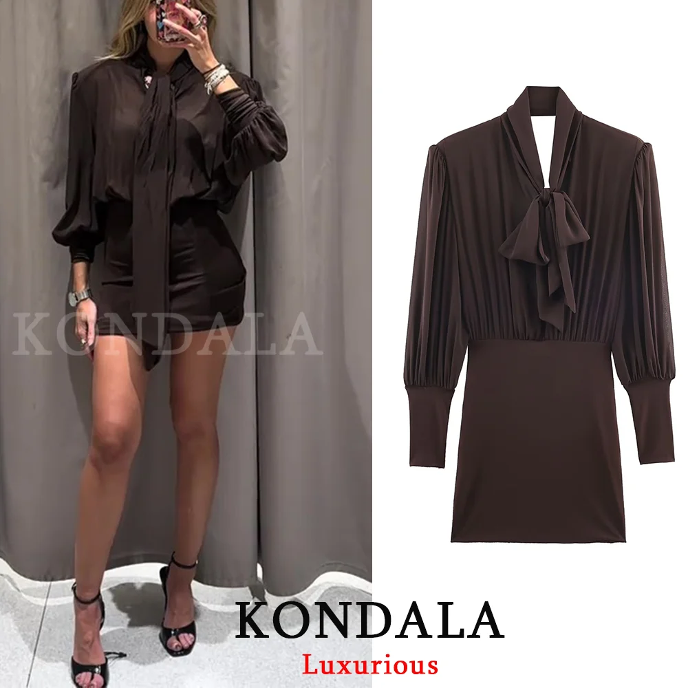 KONDALA セクシーな透け感のあるシフォンパーティードレス レディース 蝶結び バックレス シースミニドレス ファッション 2026 イブニングクラブ 新年ドレス