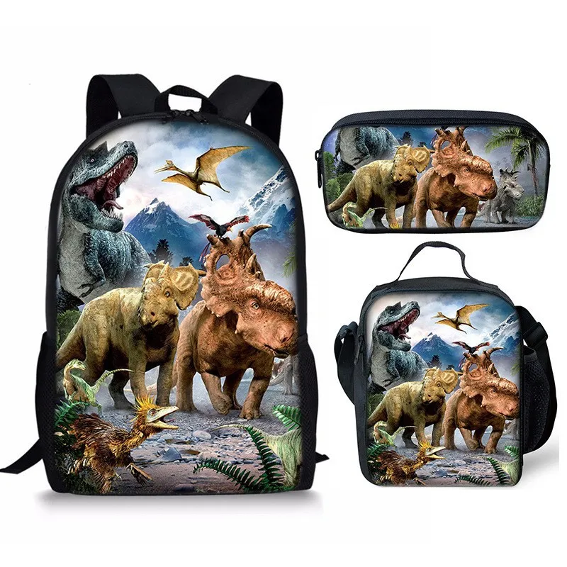 

Luxury Popular Funny Novelty dinosaur 3D Printed 3pcs/Set pupil School Bags Laptop Daypack Backpack Lunch bag Pencil Case