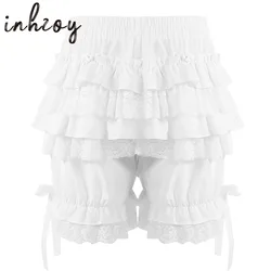 Girls Vintage Victorian Pumpkin Shorts Layered Ruffled Lace Trim Lolita Bloomers Shorts Gothic Pantaloons Kawayi Security Short