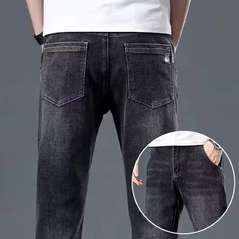

Men's Loose-fit Vintage Black Blue Denim Pants Fashion Narrow Leg Casual Trousers High Quality Brand Business Work Jeans Male