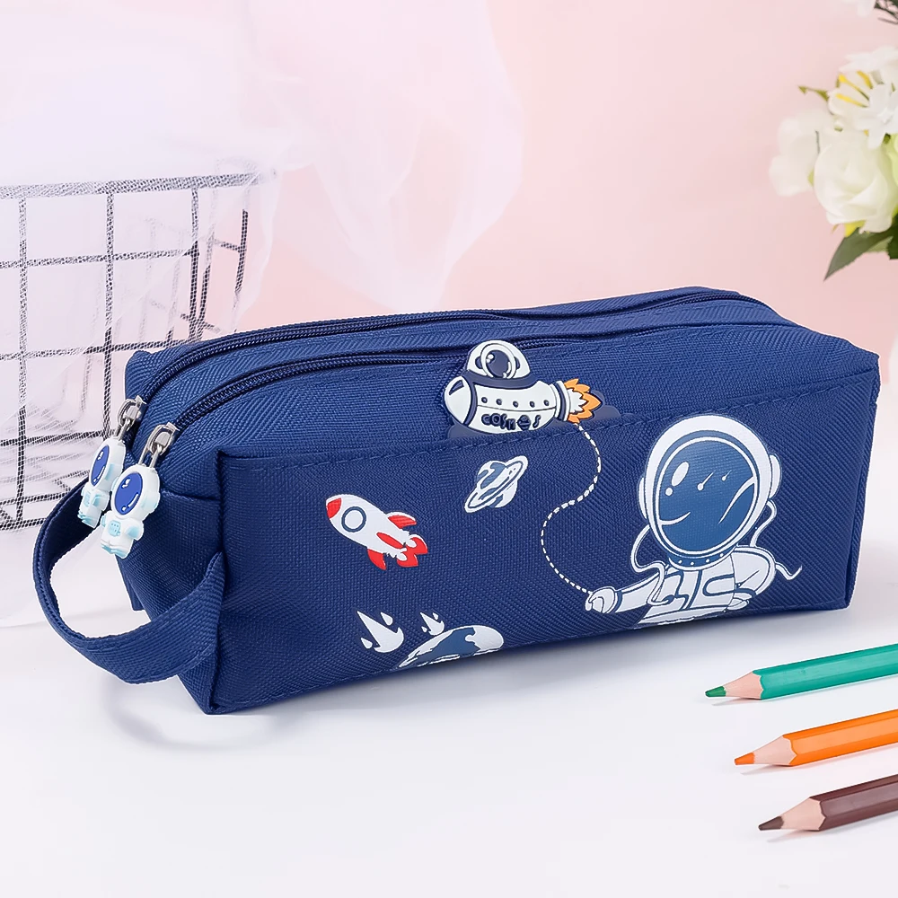 estojo dos desenhos animados astronauta lapis grande capacidade dupla camada pen bolsa bolsa de armazenamento escola estudante estacionaria suprimentos kawaii 01