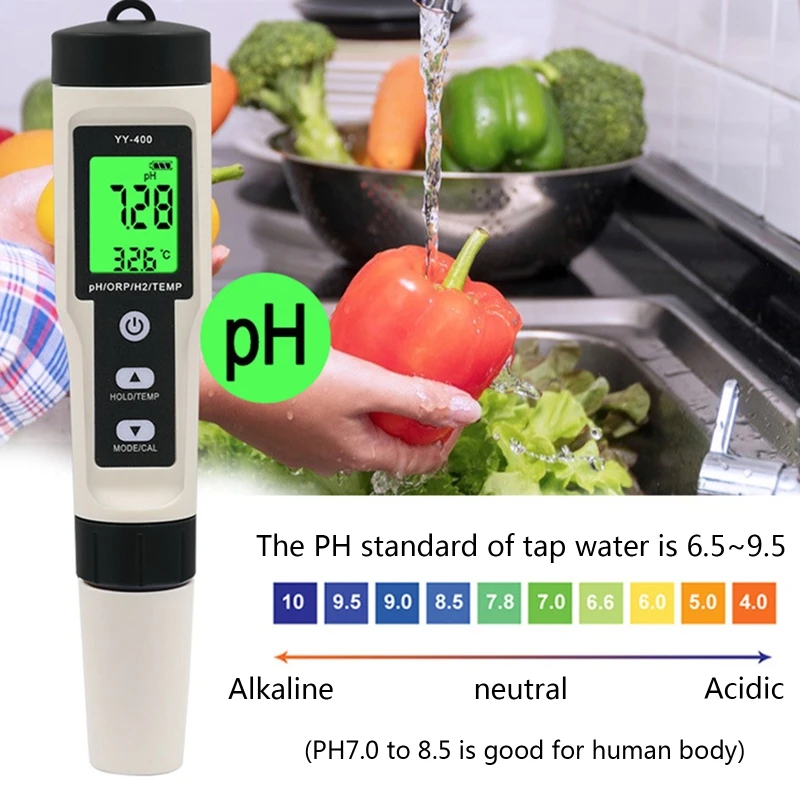 4-in-1 PH Meter Tester Digital Water Quality Test Meter pH ORP TEMP Test Pen High Accuracy for Drinking Water