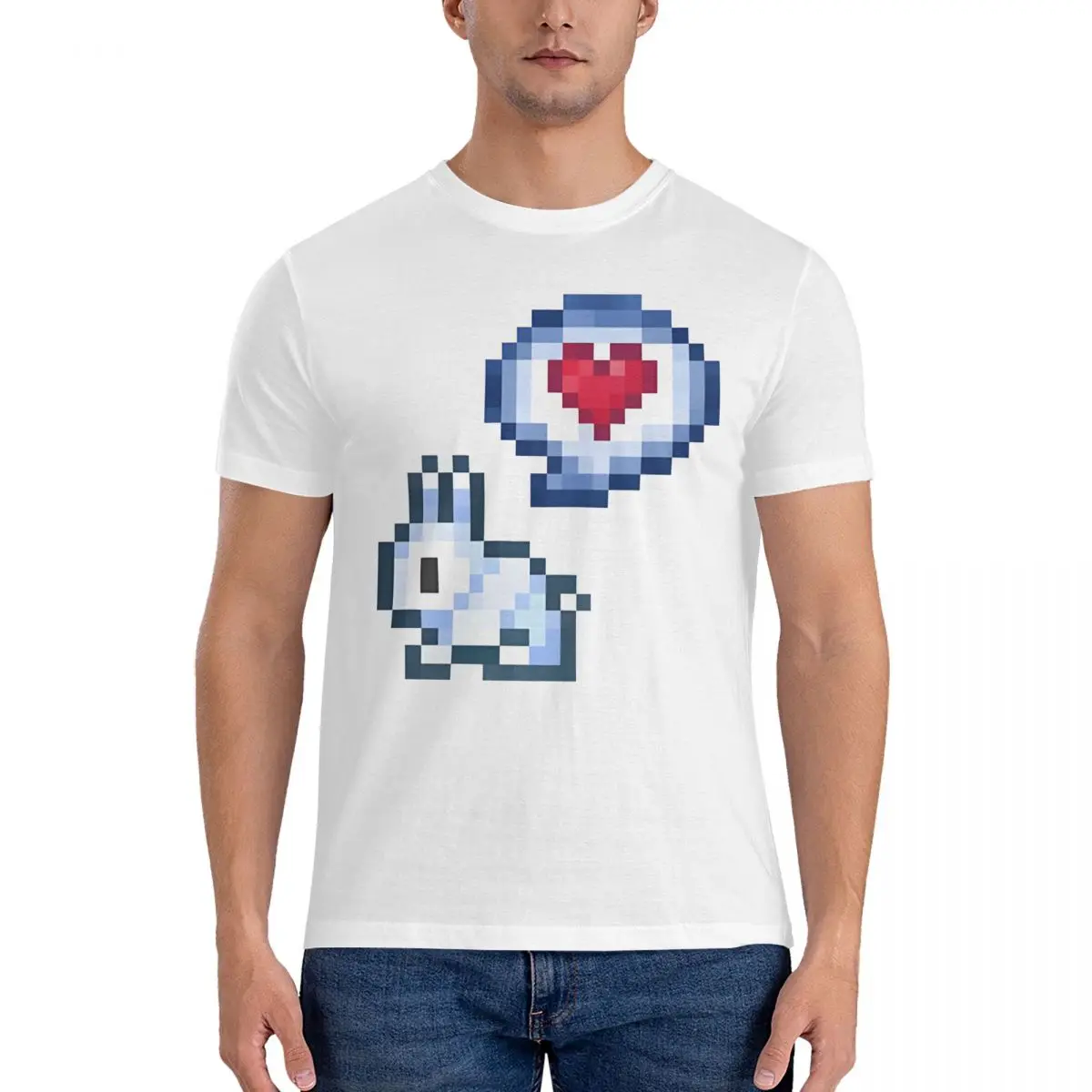 Men Pixel Bunny With Heart Emote T Shirt Terraria 100% Cotton Clothes Novelty Short Sleeve O Neck Tee Shirt Unique T-Shirt