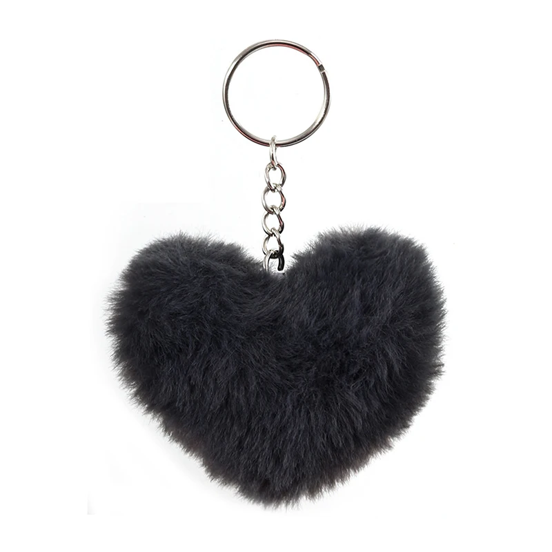 Porte-clés à pompon moelleux pour femme, forme de cœur doux, faux lapin, accessoires de sac de voiture JOBall, porte-clés, cadeaux, 8cm