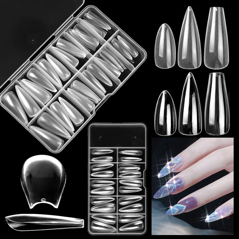 Naciśnij narzędzie z etui do przechowywania DIY Manicure Mold Długie sztuczne paznokcie Fałszywe przedłużanie paznokci Fałszywe paznokcie Pełne pokrycie Końcówki do paznokci