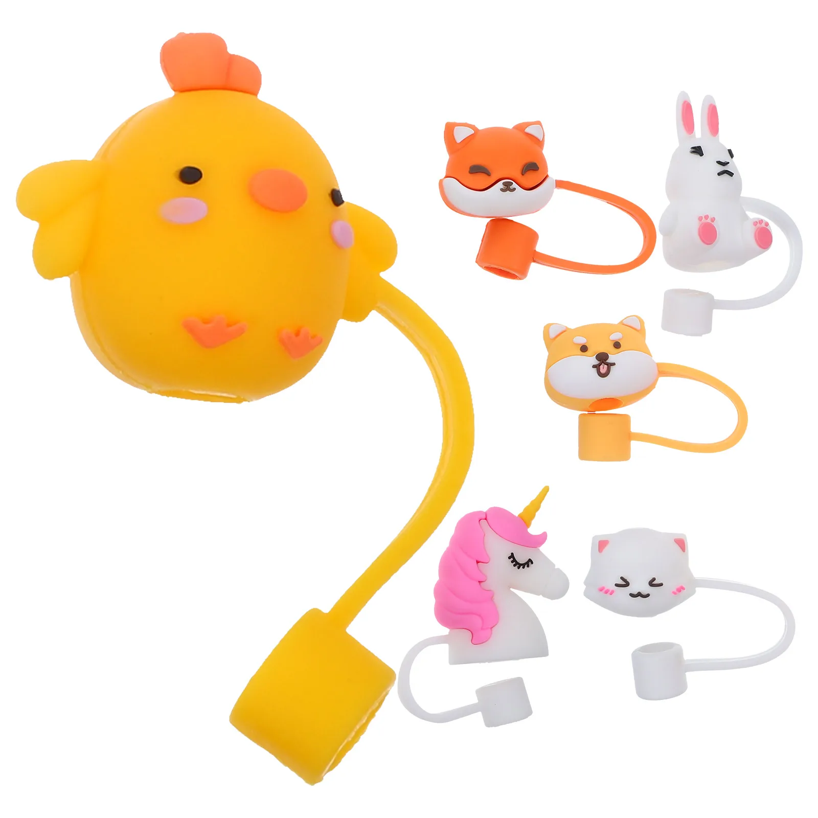 

6pcs Reusable Silicone Straw Caps Cute Animal Tips Covers Dishwasher Safe Dust Proof Straw Protectors For Party Picnic