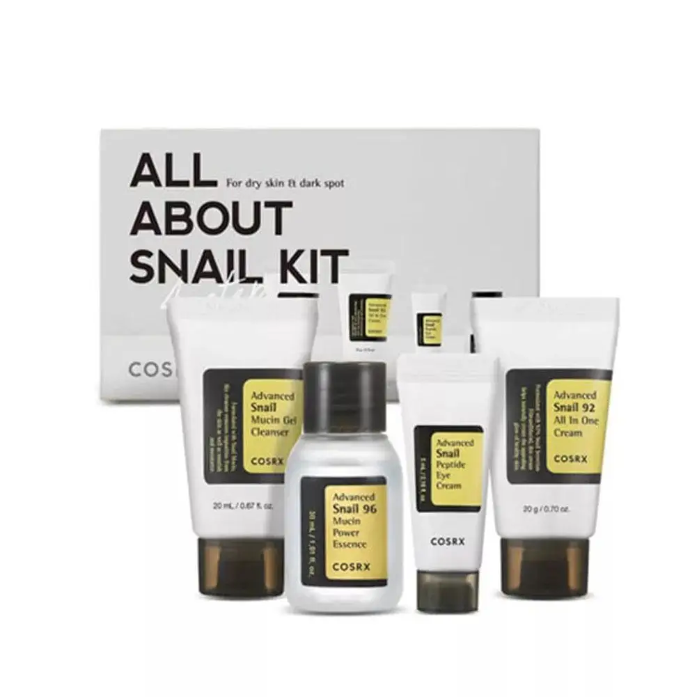 Advanced Snail 96 Mucin Hautpflegeset, Reise-Outfit, Schneckenessenz/Creme/Reiniger/Augencreme, koreanisches Kosmetik-Reise-Hautpflegeset