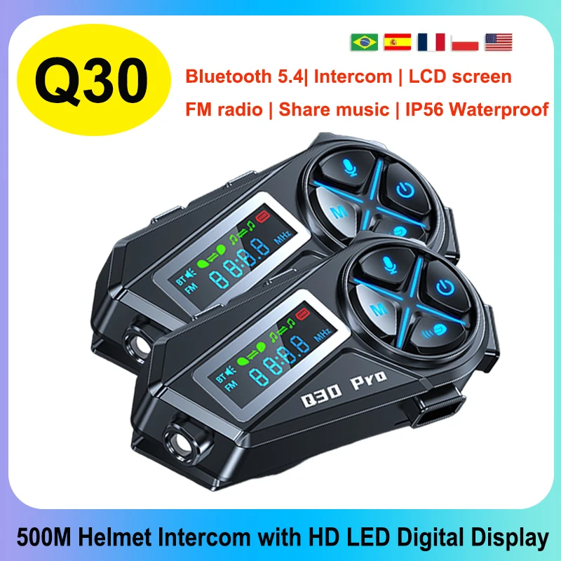 

1/2pcs Motorcycle Helmet Bluetooth Headset Intercom LED Lighting Dual 500M IP65 Rateddeep Waterproof Stereo FM Radio Interphone