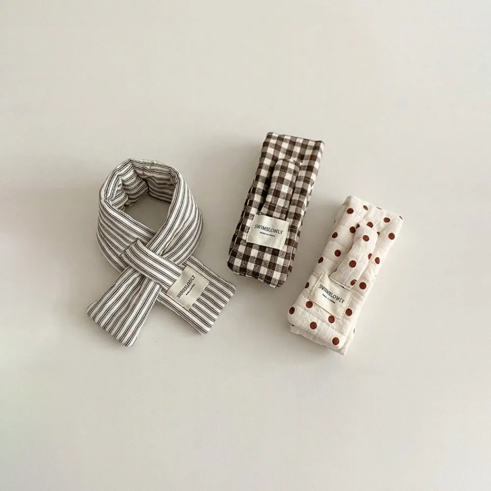 Cute Quilted Cotton Cross Wrap Scarf 3 Colors Warm Neckerchief Striped Plaid Children Scarf Girls view 3