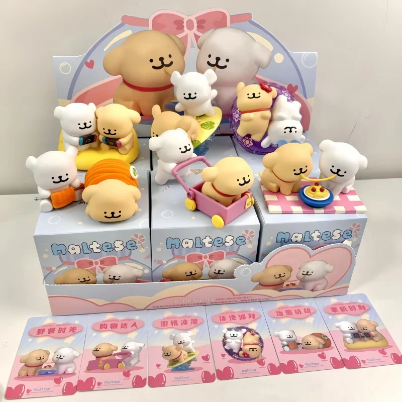 Maltese Happy Connect Series Blind Box Cute Dog Anime Figure Surprise Bag Maltese Action Doll Mystery Box Collection Gift Toy