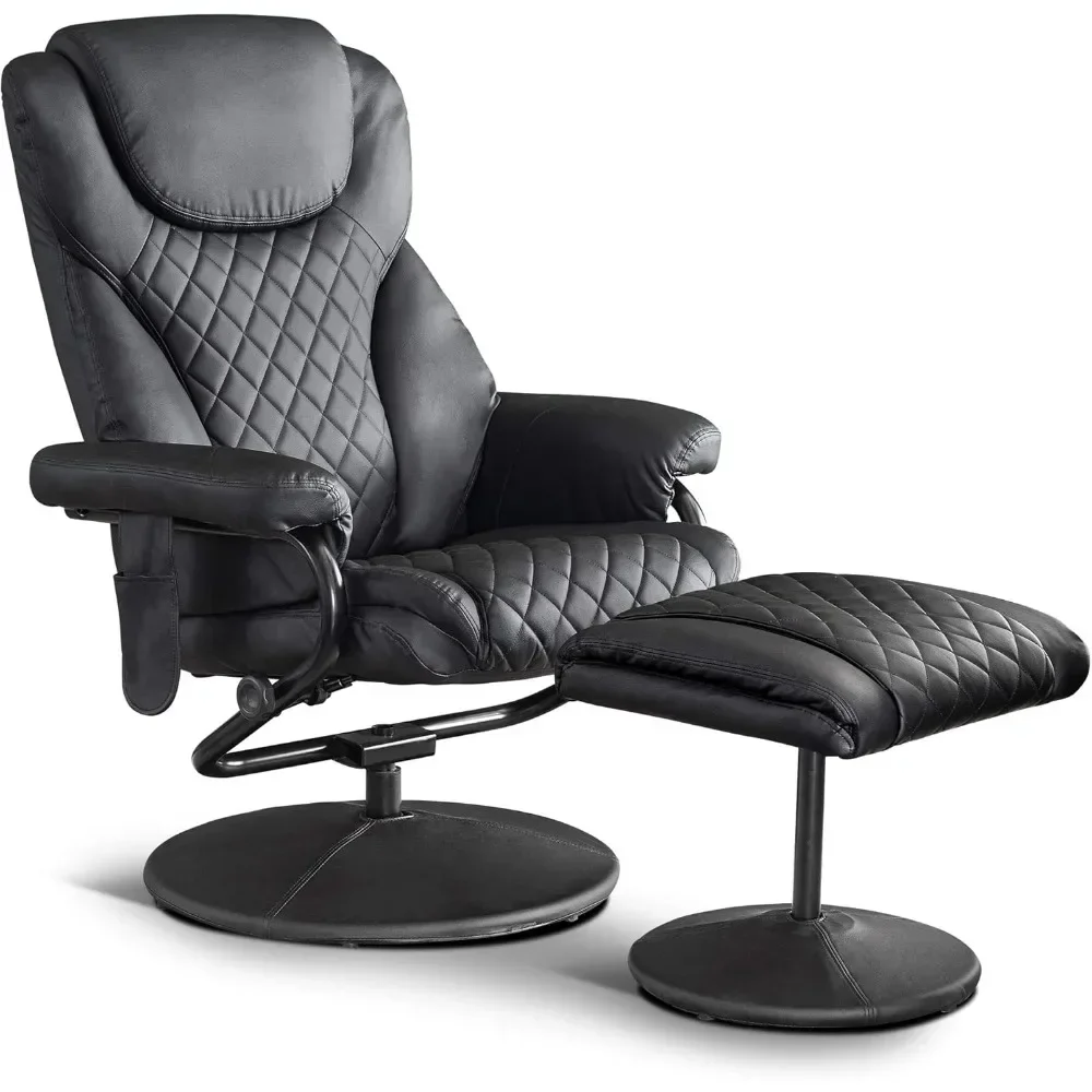 Mcombo Fauteuil Met Poef, Ligstoel Met Massage, 360 Draaibare Woonkamerstoel Imitatieleer, 4901 (Zwart)