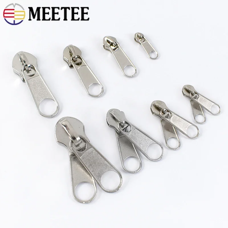 10Pcs 3# 5# 8# 10# Silver Zippers Slider Head for Nylon Zipper Tape Single Double Sided Zips Pull Bag Coat Zip Sewing Repair Kit