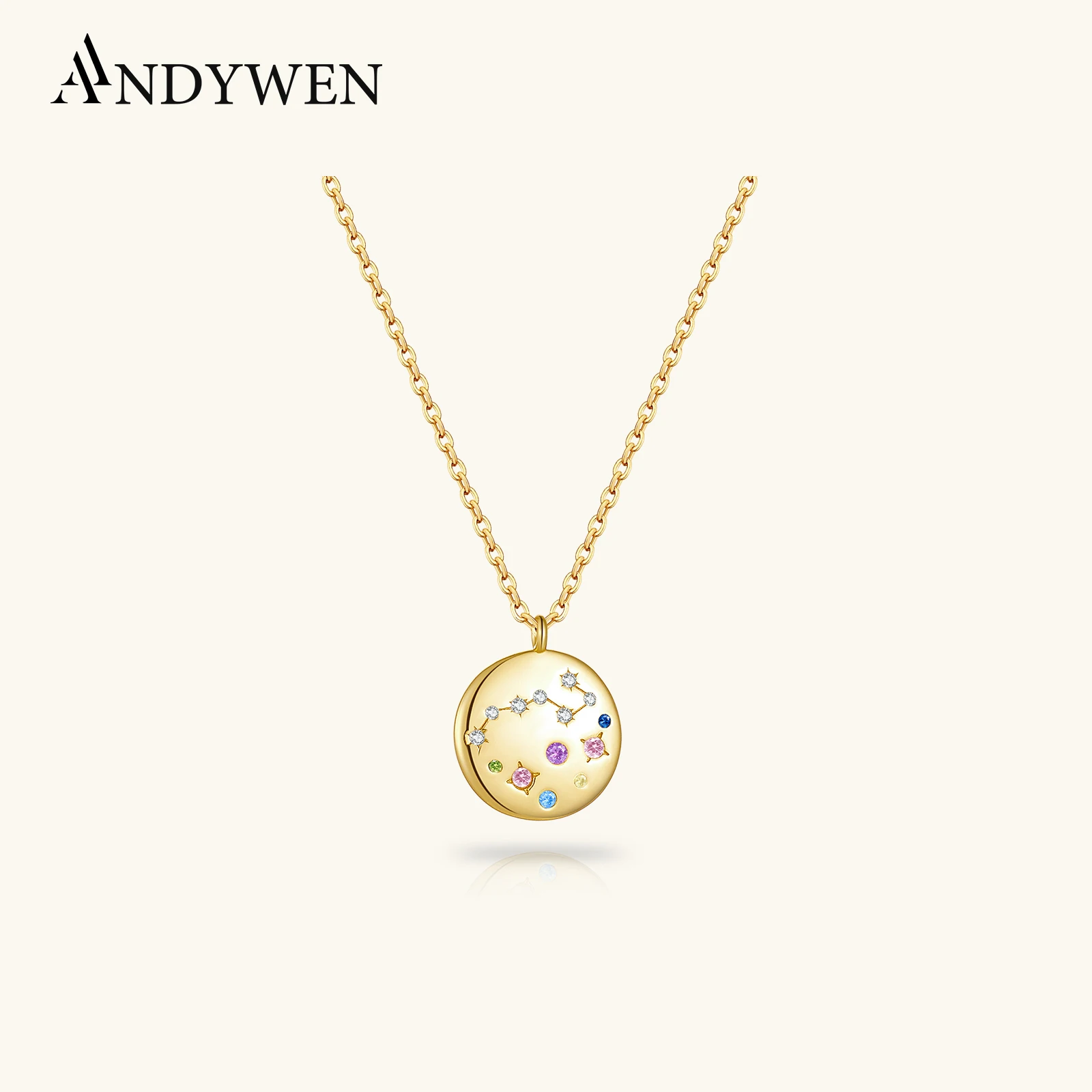 

ANDYWEN 925 Sterling Silver Colorful CZ Zircon Dainty Round Coin Pendant Necklace, Women Luxury Jewelry Gift for Daily Wear