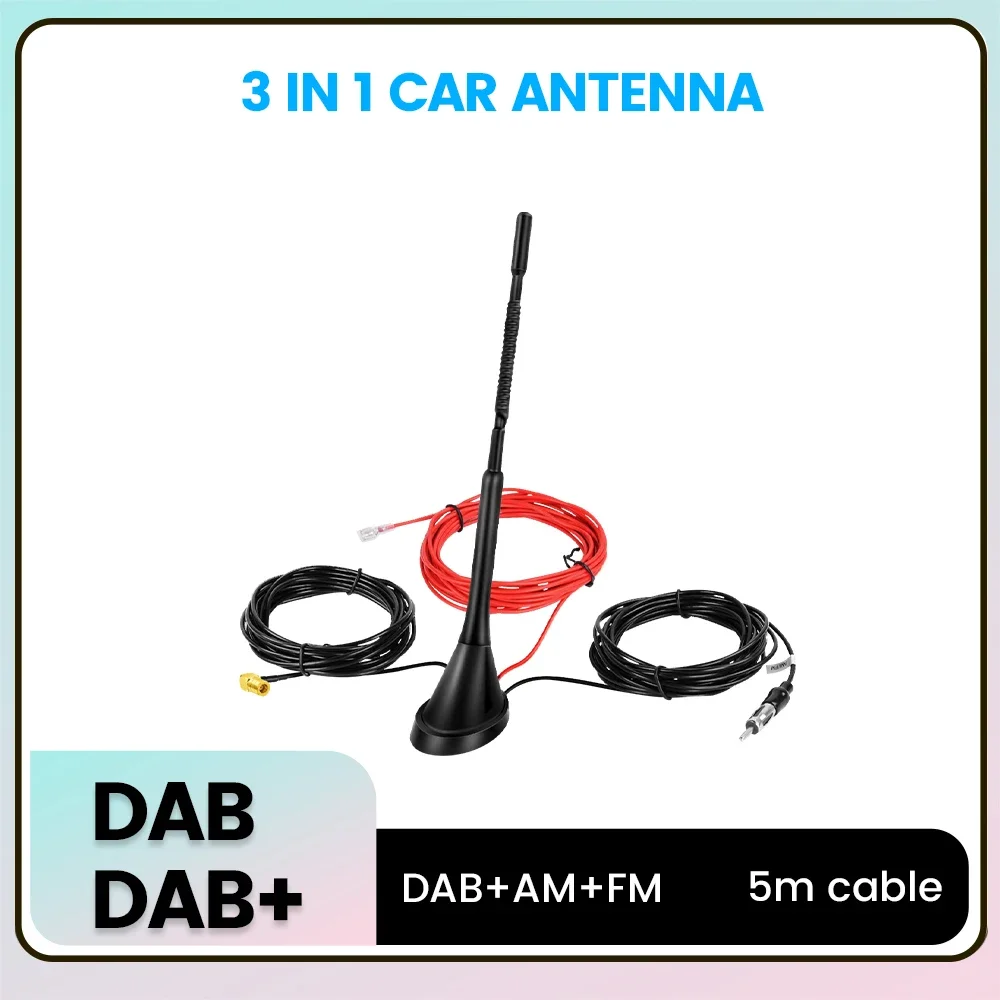 DAB Auto Radio Aerial Amplified Roof Mount Rod Antenna AM/FM Din SMA Male Connector 5m Cable for JVC Kenwood Pioneer Receiver