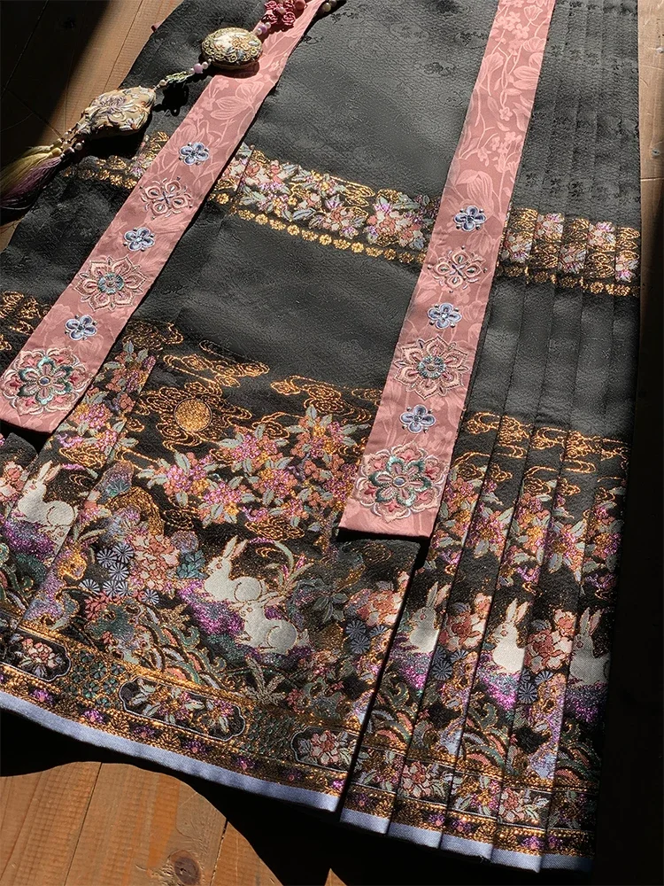 Chinese Style Ming Dynasty Square Collar Jacket Hanfu Horse Face Skirt Jade Rabbit Elegant Generous Fairy Stage Performance