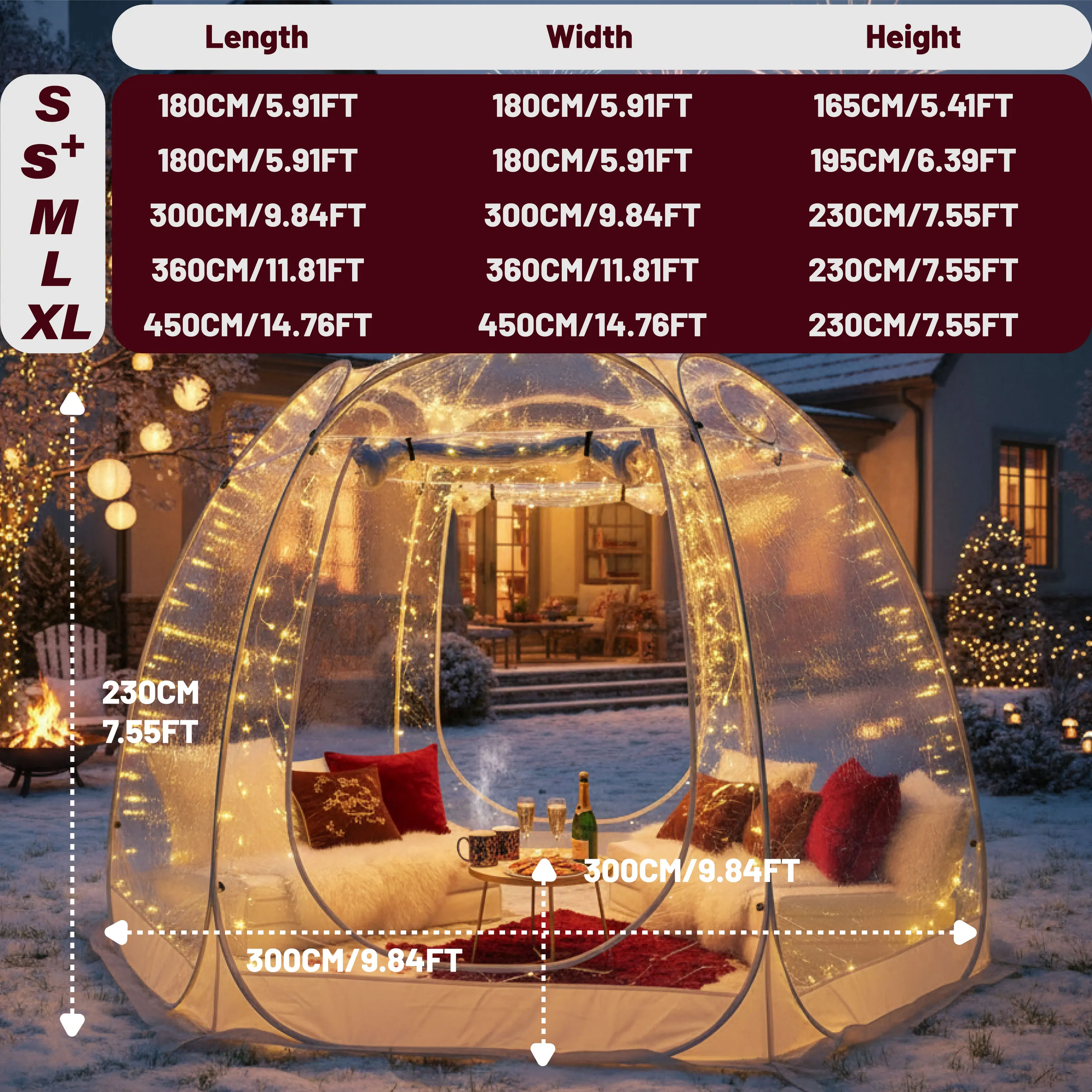 Large Quick-Set Bubble Tent Portable Outdoor Igloo Extreme Cold Resistant Winter Shelter for Camping And Backyard Use