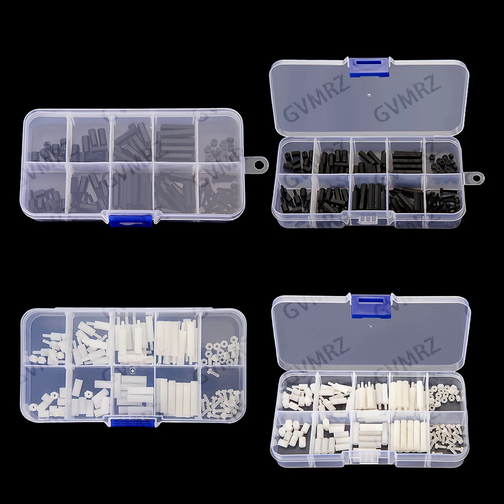120pcs M2 Nylon Plastic Round Head Phillips Screws Nuts Isolator Black/White M2