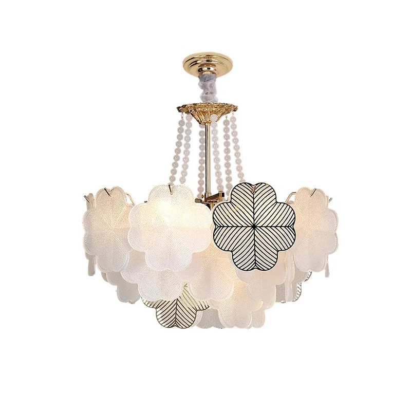 Modern French Four-leaf Glass Chandeliers Lighting Lamparas 2024 Lustres Salon Living Room Bedroom Creative Led Lights