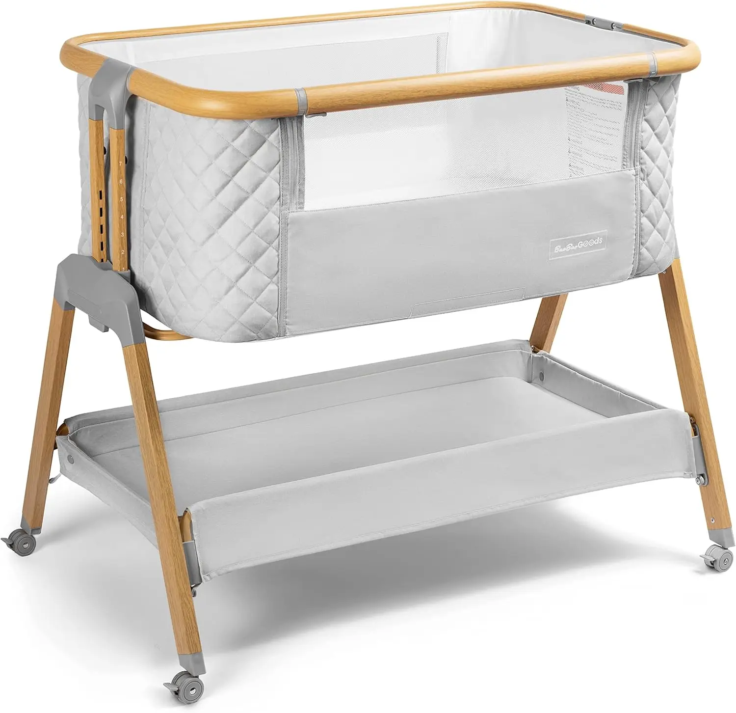 3 in 1 Baby Bassinet with Wheels, Portable Bedside Sleeper for Baby with 7 Adjustable Heights and Foam Mattress, Baby Bedside Cr