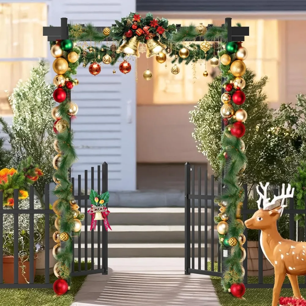 

Garden Arbor with Gate and Fence, PVC Wedding Arch for Ceremony Party, Garden Trellis for Climbing Plants Outdoor.