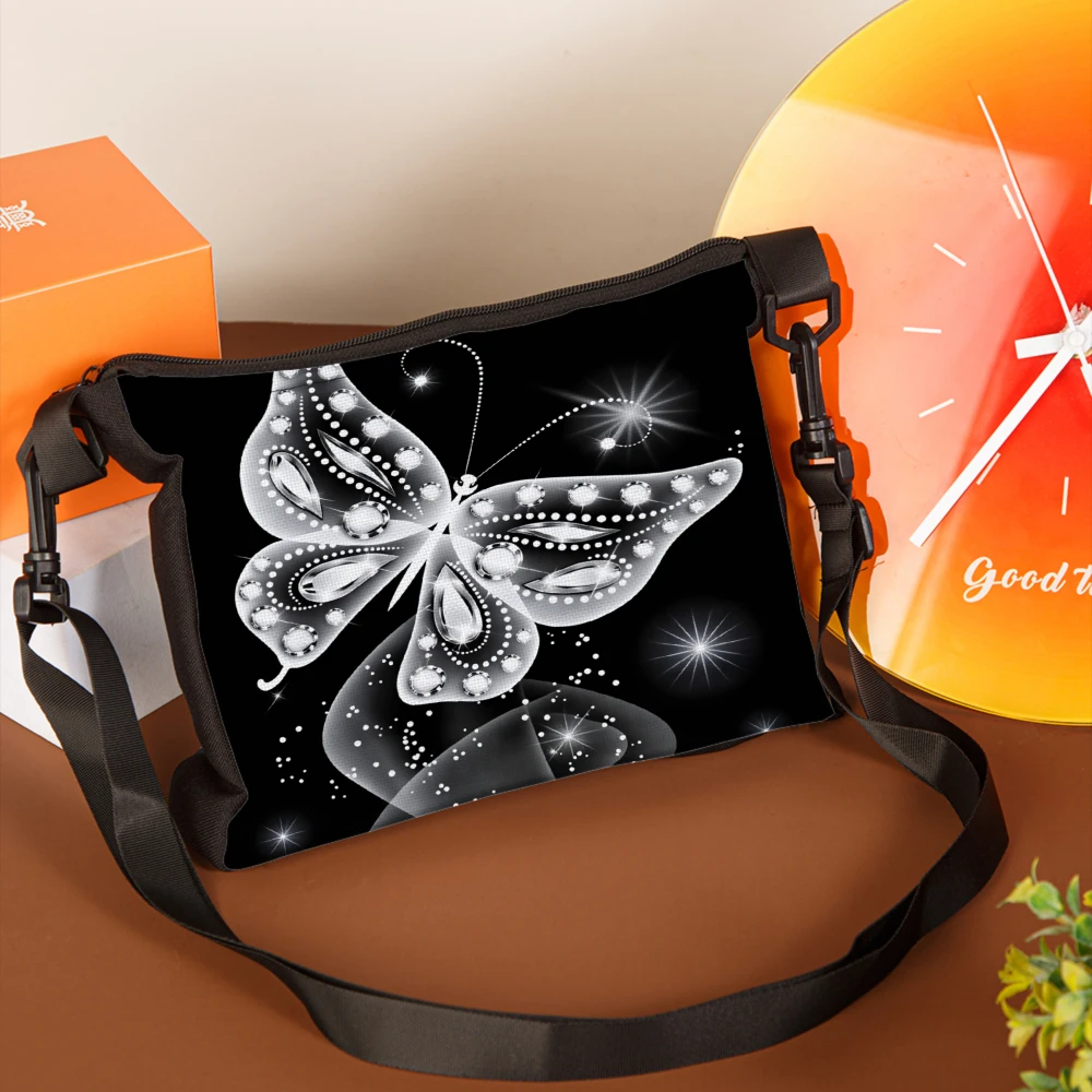 1pc Fashion Crossbody Bag Black Butterfly Print Sparkle Design Shoulder Bags For Women Casual Daily Use Travel Shopping Party El