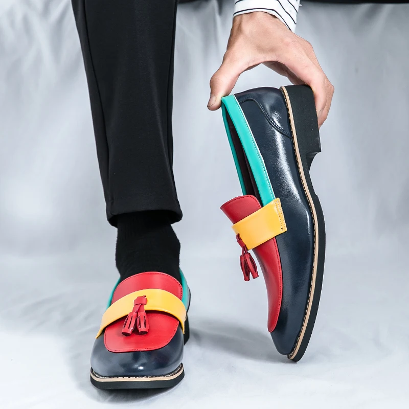 أحذية سعيدة عصرية متطابقة الألوان للرجال أحذية جلدية بريطانية صغيرة بشراشيب مصفف شعر مدبب دفع قبالة 48 مقاس كبير #2