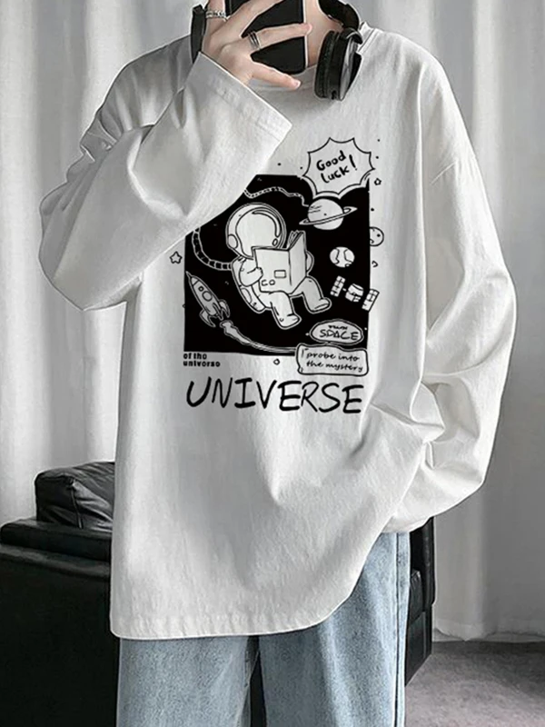 

Высококачественная мужская футболка свободного кроя большого размера (300 пу), с круглым вырезом, длинным рукавом, повседневная базовая модель для осеннего сезона