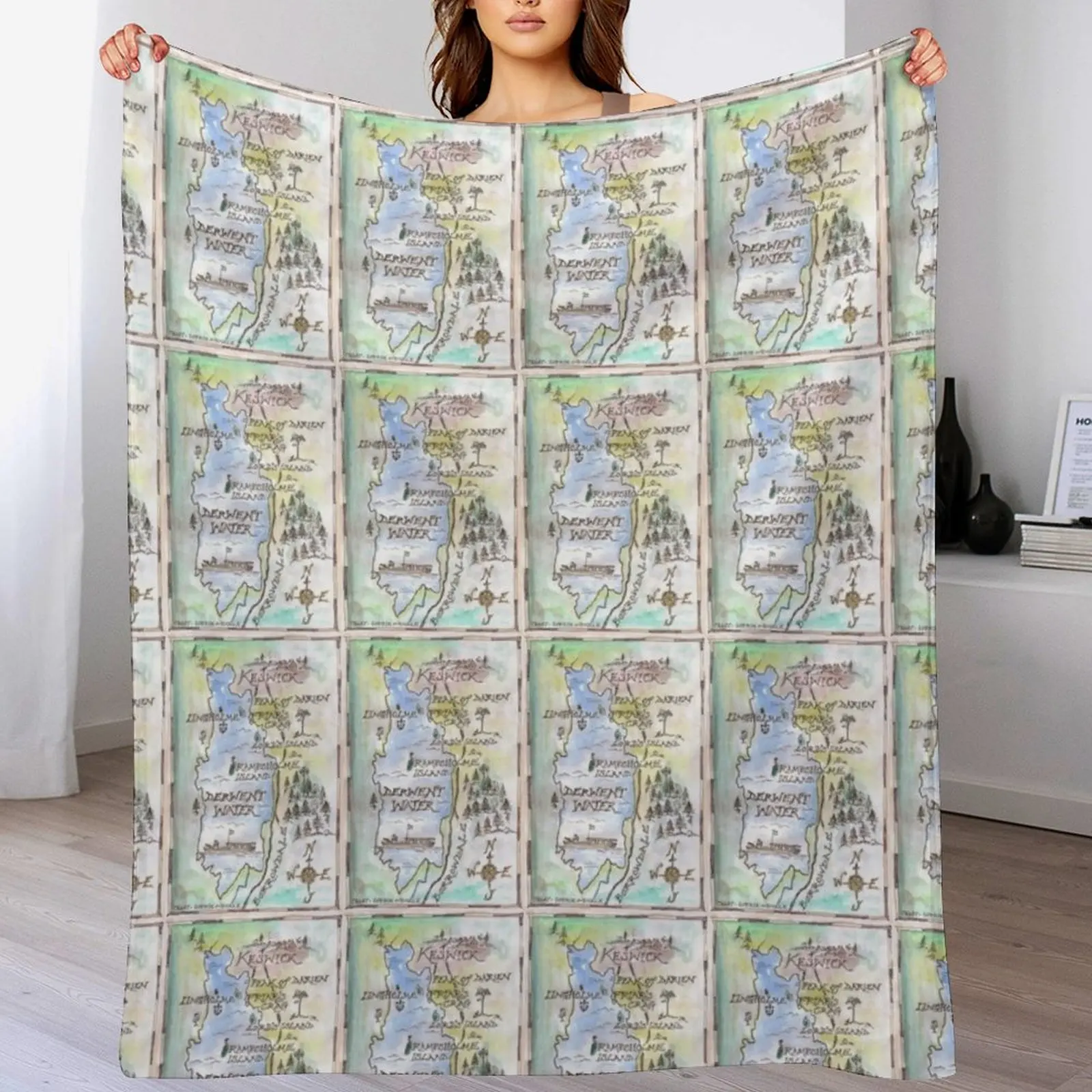 Swallows and Amazons map of Derwentwater by Sophie Neville - Throw Blanket Thin Heavy Custom Blankets