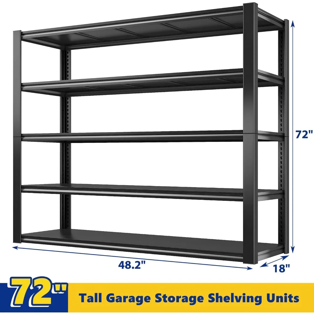 48.2''W Garage Shelving 2500LBS Storage Shelves Heavy Duty Shelving 5 Tier Adjustable Metal Shelves,48.2