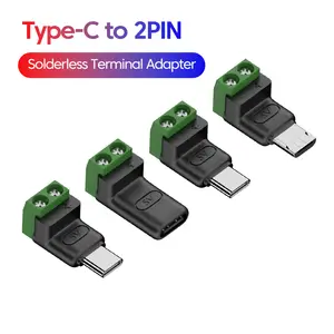 Bilashmart 2Pin Type C adapter Quick Connection Head Type C Male Female Micro Usb 5V To 2 Pin No Solder Green Terminal Adapter PC Phone