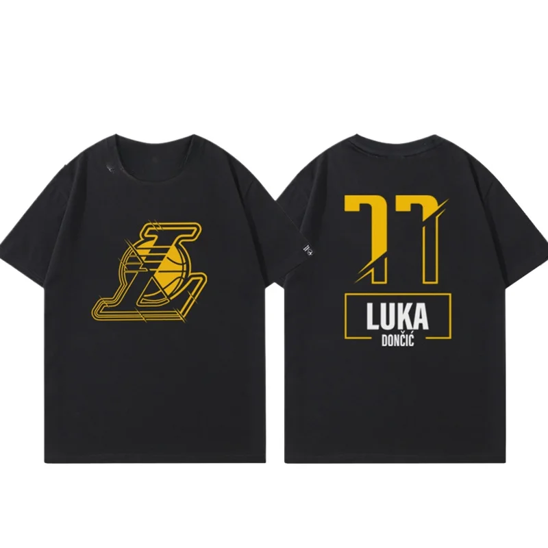 Lakers Luka Doncic Printed Short Sleeves Men's and Women's American Basketball Training Clothes Loose Casual Short Sleeves