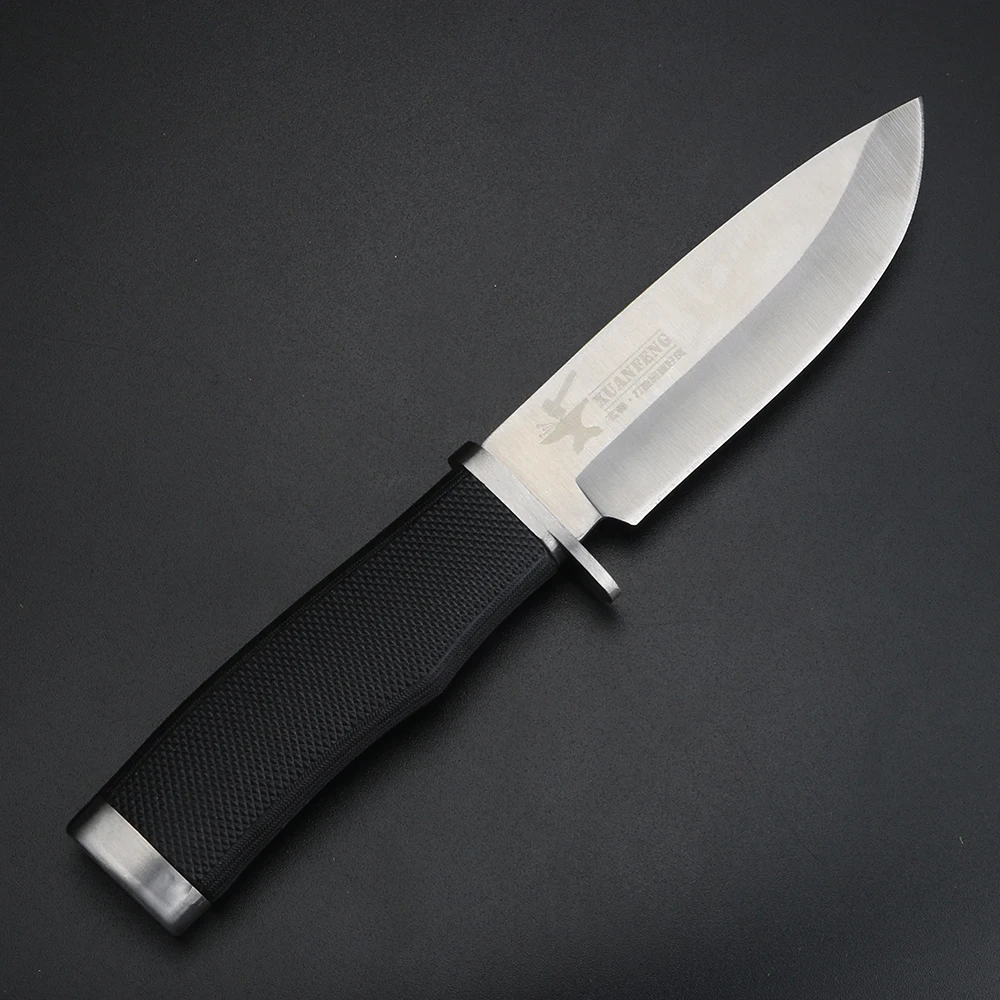 Cuchillo de hoja fija con mango de goma, cuchillo de caza de alta dureza, herramienta EDC multifuncional para acampar