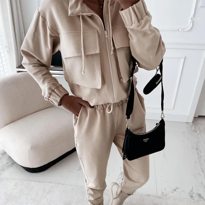 

Fitness Outfits 2025 Autumn Women Sport Tracksuit Workout Long Sleeve Zipper Sweatshirt Pencil Pants Two Piece Set